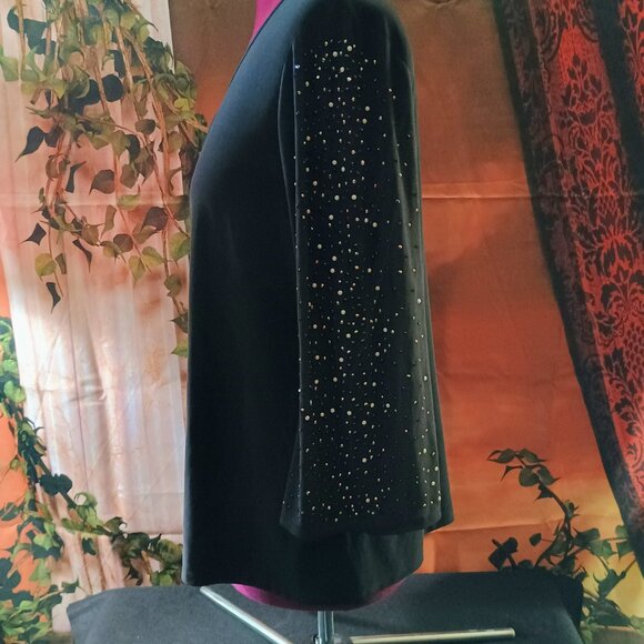 EUC: Per Seption Women Sze 1X Black with Rhinestone Sleeves Keyhole Blouse - Picture 4 of 4